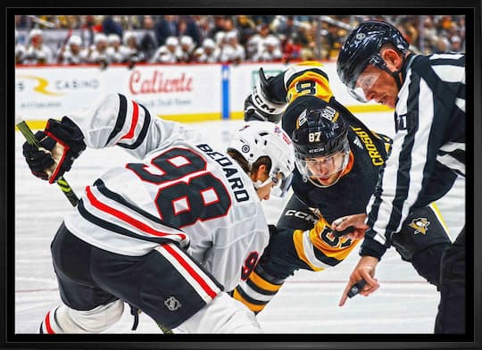 Connor Bedard 20" x 29" Framed Canvas Blackhawks vs Crosby 31.5" x 22.5"